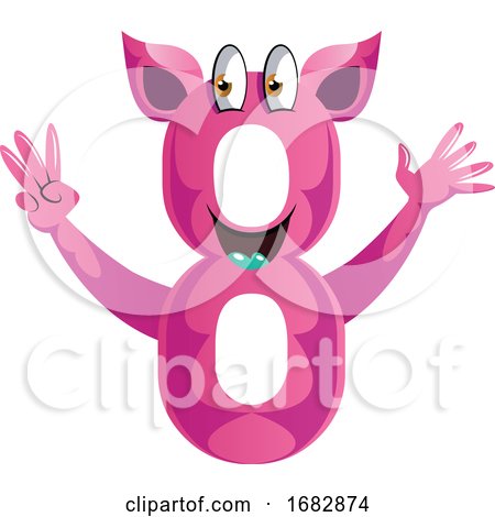Pink Monster in Number Eight Shape with Hands up Illustration  by Morphart Creations
