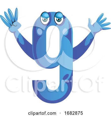 Blue Monster in Number Nine Shape with Hands up Illustration  by Morphart Creations