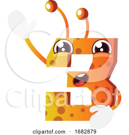 Orange Monster in Number Three Shape Illustration  by Morphart Creations