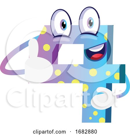 Blue Monster Number Four Shape Thumb up Illustration  by Morphart Creations