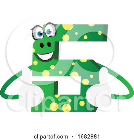 Number Five Green Monster Showing Thumbs up Illustration  by Morphart Creations