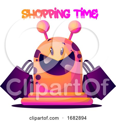 Pink Cartoon Monster with Shopping Bags Illustartion  by Morphart Creations