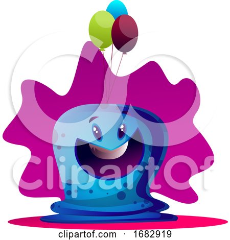Happy Blue Monster with Ballons Illustartion  by Morphart Creations