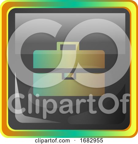 Briefcase Grey Square  Icon Illustration with Yellow and Green Details on White Background by Morphart Creations