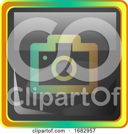 Camera Grey Square  Icon Illustration with Yellow and Green Details on White Background by Morphart Creations