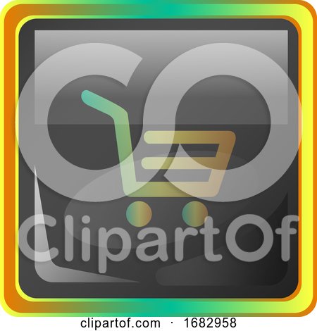 Cart Grey Square  Icon Illustration with Yellow and Green Details on White Background by Morphart Creations