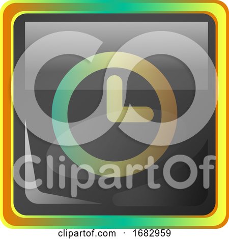 Clock Grey Square  Icon Illustration with Yellow and Green Details on White Background by Morphart Creations