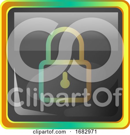 Lock Grey Square  Icon Illustration with Yellow and Green Details on White Background by Morphart Creations