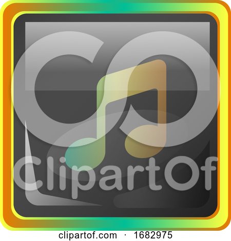 Music Grey Square  Icon Illustration with Yellow and Green Details on White Background by Morphart Creations
