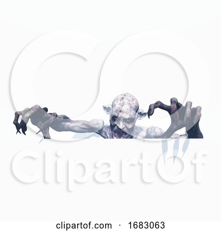 3D Evil Zombie on a White Background by KJ Pargeter