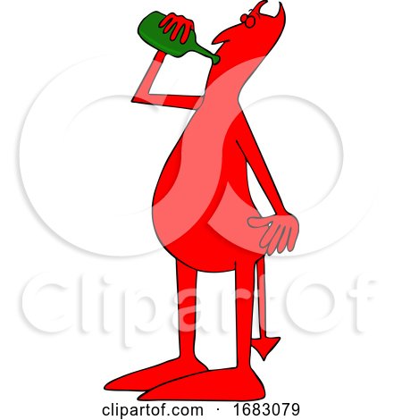 Cartoon Red Devil Drinking a Beer from a Bottle by djart