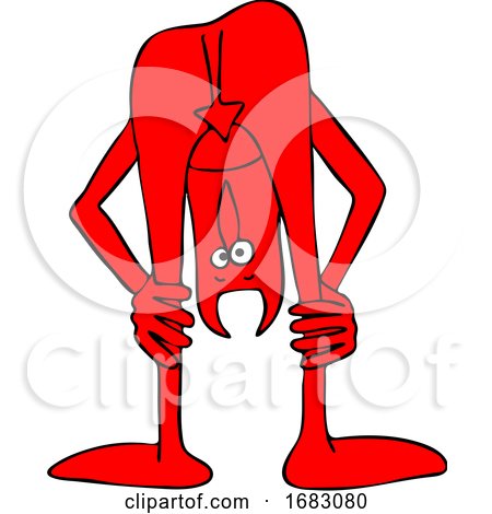 Cartoon Red Devil Looking Upside down Between His Legs by djart