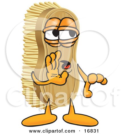 Clipart Picture of a Scrub Brush Mascot Cartoon Character Whispering by Toons4Biz
