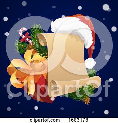 Christmas Scroll with Xmas Gift and Santa Hat by Vector Tradition SM