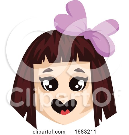 Smiling Girl with Brown Hair and Violet Hair Bow by Morphart Creations