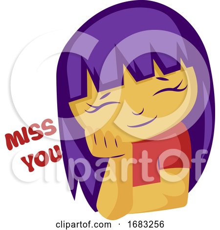 Girl with Purple Hair Next to Miss You Text Vector Illustration by Morphart Creations
