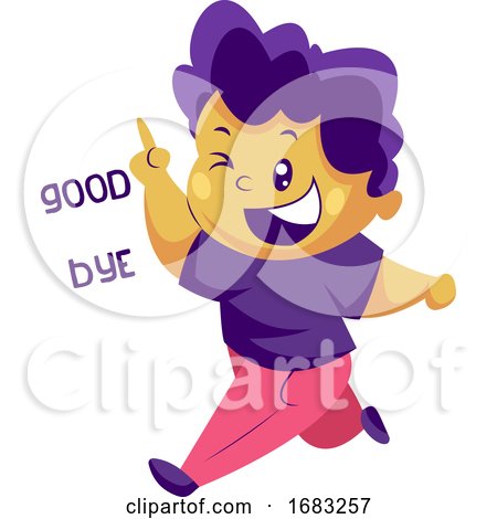 Boy with Purple Hair Saying Goodbye Sticker Illustration by Morphart Creations