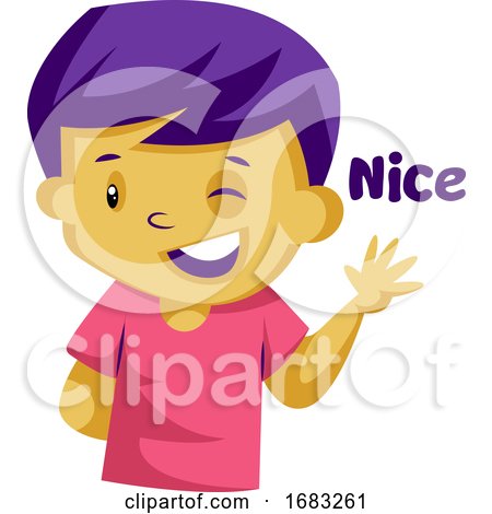 Yellow Boy with Purple Hair Waving and Saying Nice by Morphart Creations
