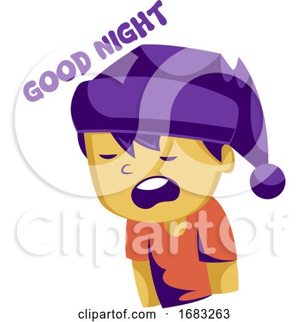 Sleepy Yellow Boy with Purple Sleeping Hat Saying Good Night by Morphart Creations