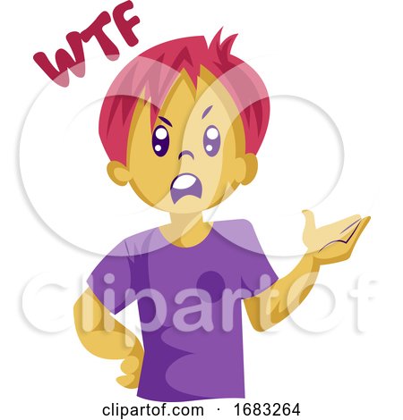 Angry Boy with Pink Hair Saying WTF by Morphart Creations