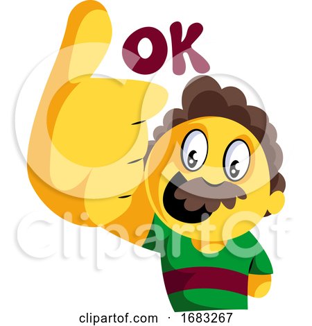 Yellow Man with Mustashes Showing Thumbs up and Saying Ok by Morphart Creations
