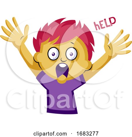 Scared Boy with Pink Hair Waving for Help by Morphart Creations