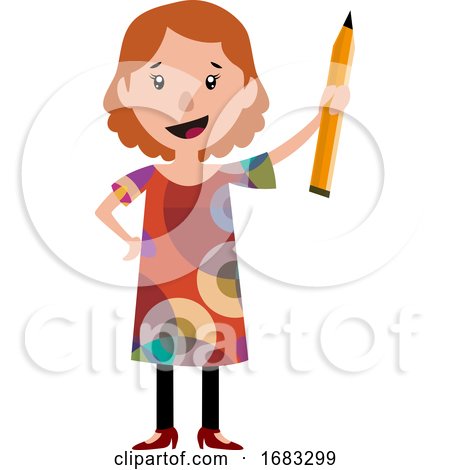 Woman in Dress Holding a Big Pencil Illustration by Morphart Creations