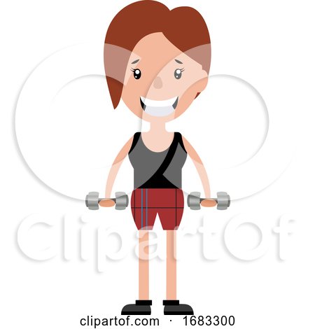 Young Woman Working out with a Set of Weights Illustration by Morphart Creations