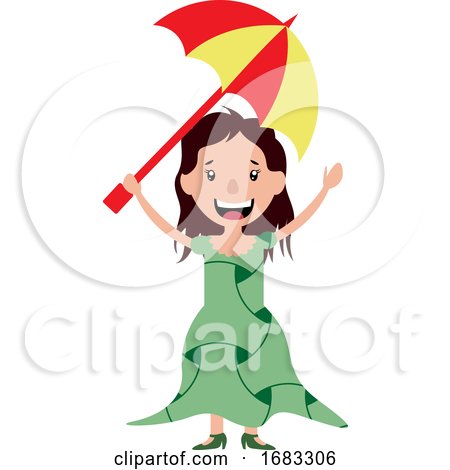 Young Woman Holding an Umbrella Illustration by Morphart Creations