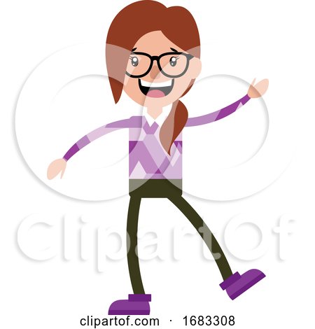 Dance of Happy Teenage Girl with Glasses Illustration by Morphart Creations