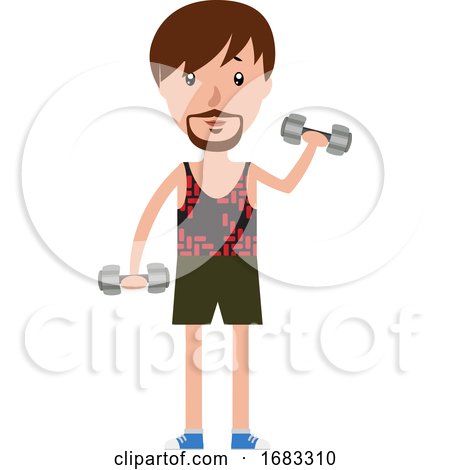 Cartoon Man Working out with the Set of Weights Illustration by Morphart Creations