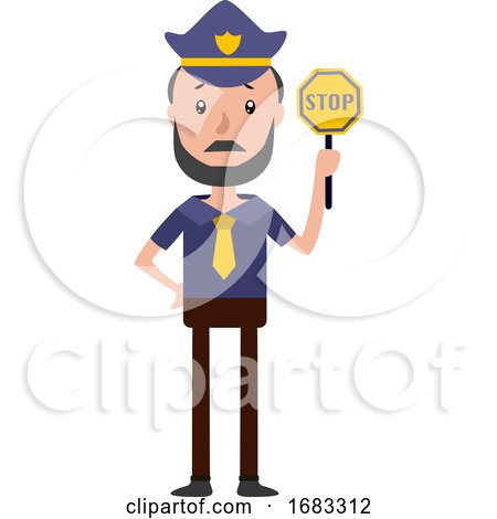 Cartoon Policeman Holding Stop Sing Illustration by Morphart Creations