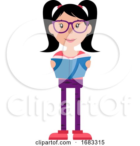 Teen Girl with Glasses Reading a Book Illustration by Morphart Creations