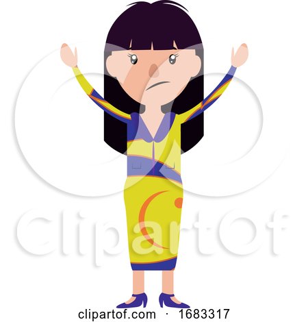 Open Armed Woman in Colorful Dress Looking Worried Illustration by Morphart Creations