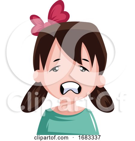 Stressed Little Girl with Pigtails and Bow in Her Hair Illustration by Morphart Creations