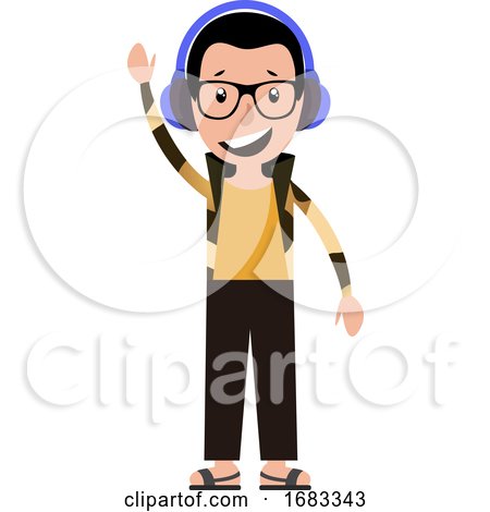 Cartoon Adult Boy Listening to Music and Waving Illustration by Morphart Creations