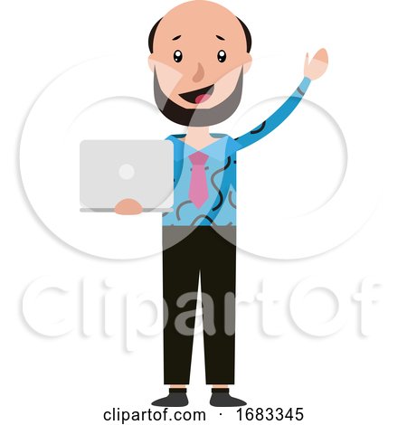 Cartoon Freelancer Holding His Notebook and Waving Illustration by Morphart Creations
