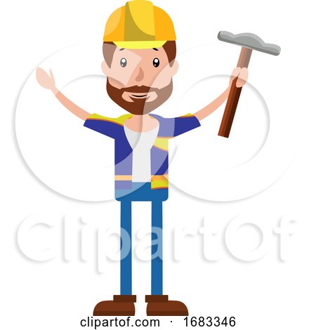 Cartoon Construction Worker Holding a Hammer Illustration by Morphart Creations