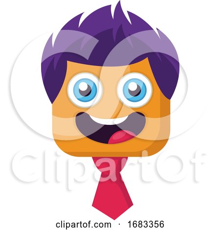 Square Smilling Face with Purple Hair and Pink Tie Vector Illustration by Morphart Creations