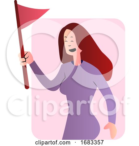 Cute Cartoon Girl in Purple Holding a Flag by Morphart Creations