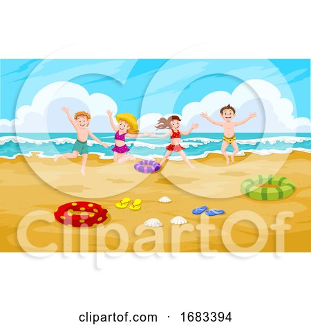 Children at the Beach, Illustration by Morphart Creations