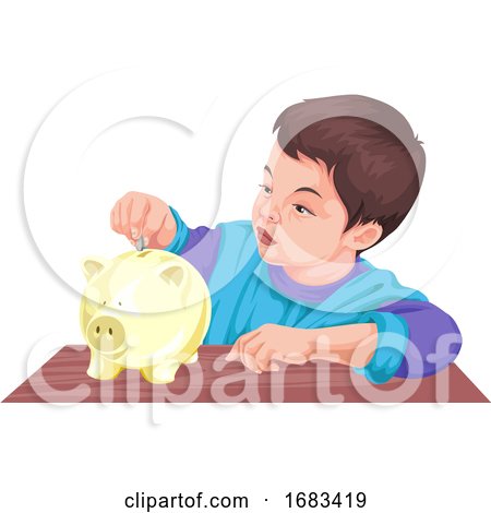 Boy Putting Money in a Piggy Bank by Morphart Creations