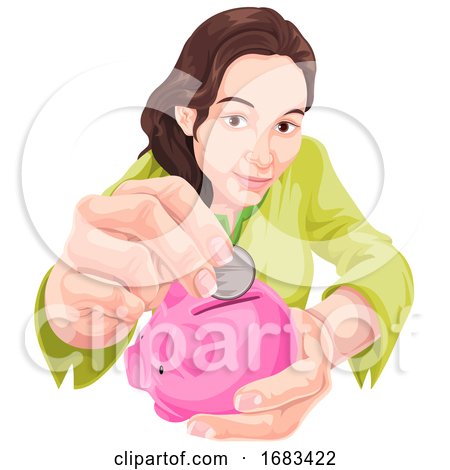 Woman Putting Money in a Piggy Bank by Morphart Creations