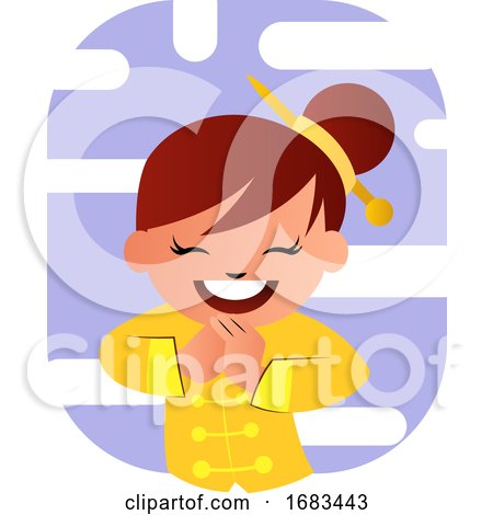 Cute Cartoon Chinese Girl in Yellow Suit by Morphart Creations