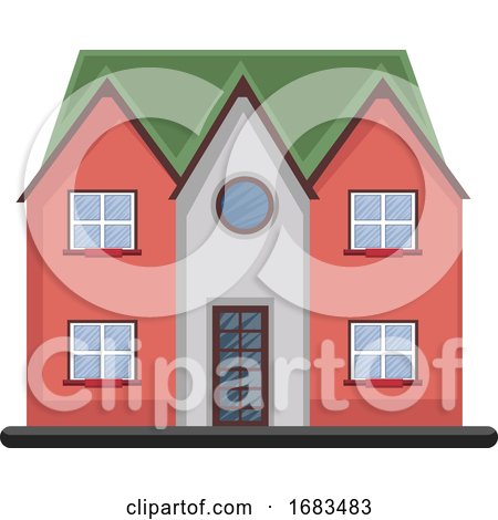 Cartoon Red Building with Green Roof by Morphart Creations