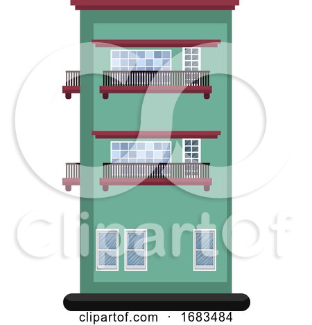 Cartoon Green Building with Red Roof and Two Floors by Morphart Creations