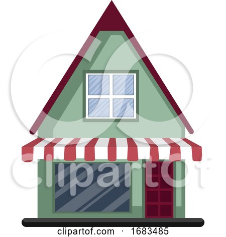 Cartoon Green Building with Red Roof Vector by Morphart Creations
