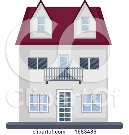 Cartoon White Building with Red Roof by Morphart Creations