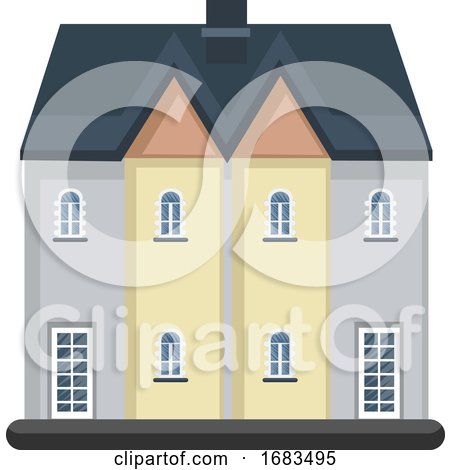 Cartoon White Building with Blue Roof by Morphart Creations