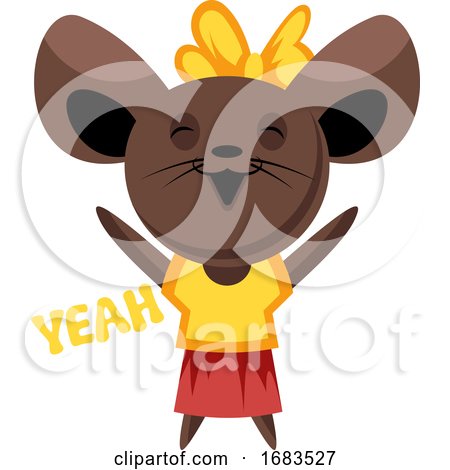 Brown Mouse with Yellow Bow Spreading Hands and Saying Yeah by Morphart Creations